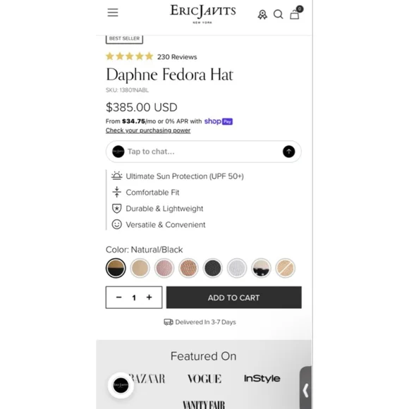 NWT Eric Javits Daphne Fedora Hat One Size Natural/Black - Picture 6 of 11